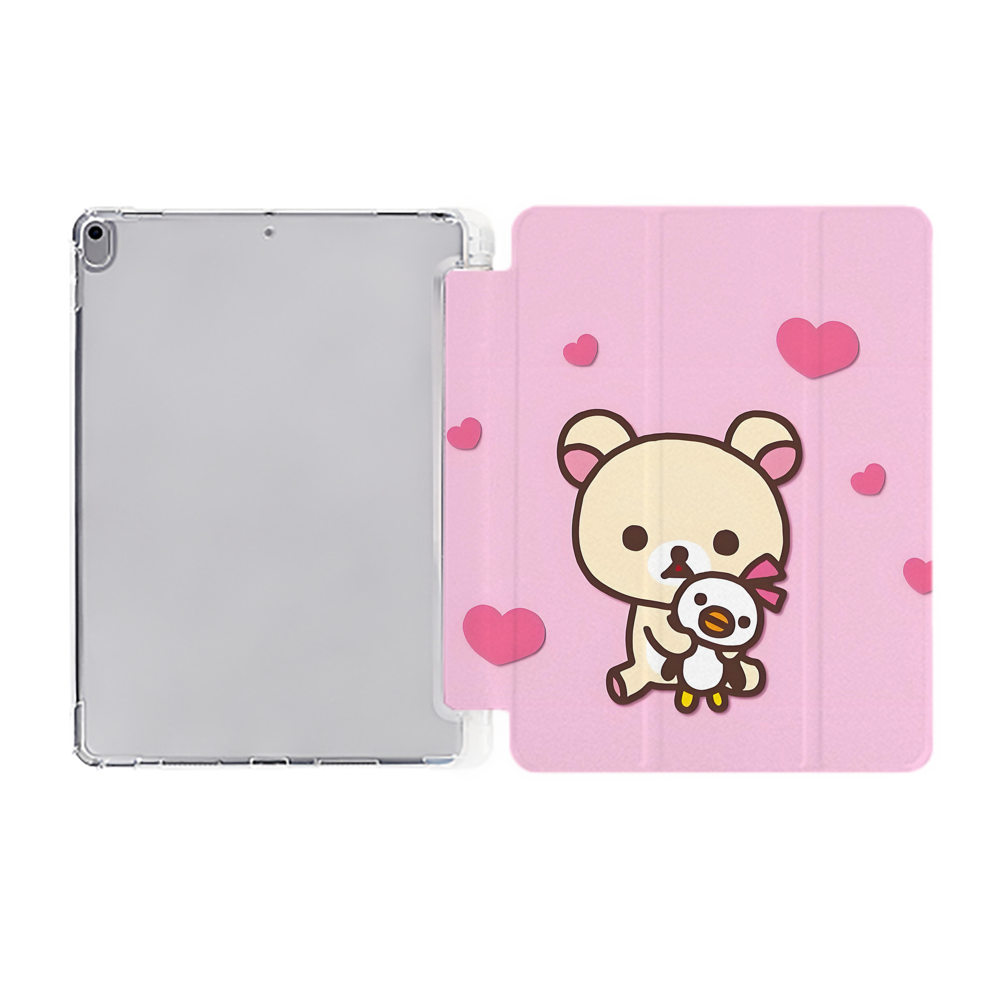 （画像用） リラックマ リラックマ キイロイトリ Rilakkuma Korilakkuma Kiiroitori IPad ケース ペン収納付き 三つ折りスタンド PUレザー×シリコン 対応機種9.5/10.5/10.9インチ